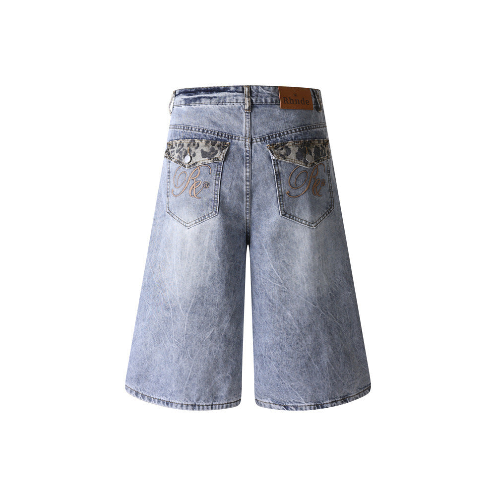 Men's Loose Mid-Rise Cotton Denim Shorts — Blue Street Style