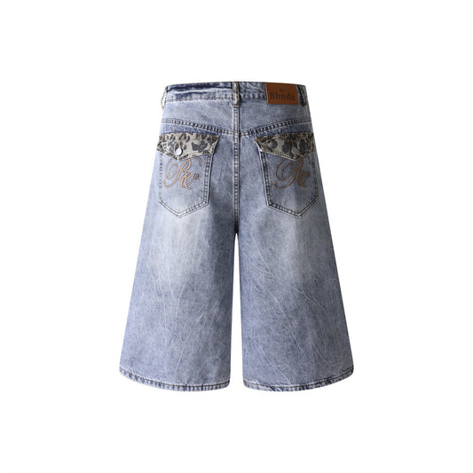 Men's Loose Mid-Rise Cotton Denim Shorts — Blue Street Style