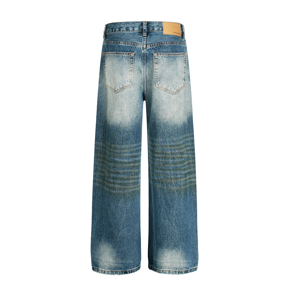 Men's Distressed Denim Trousers - Vintage Straight Leg Pants