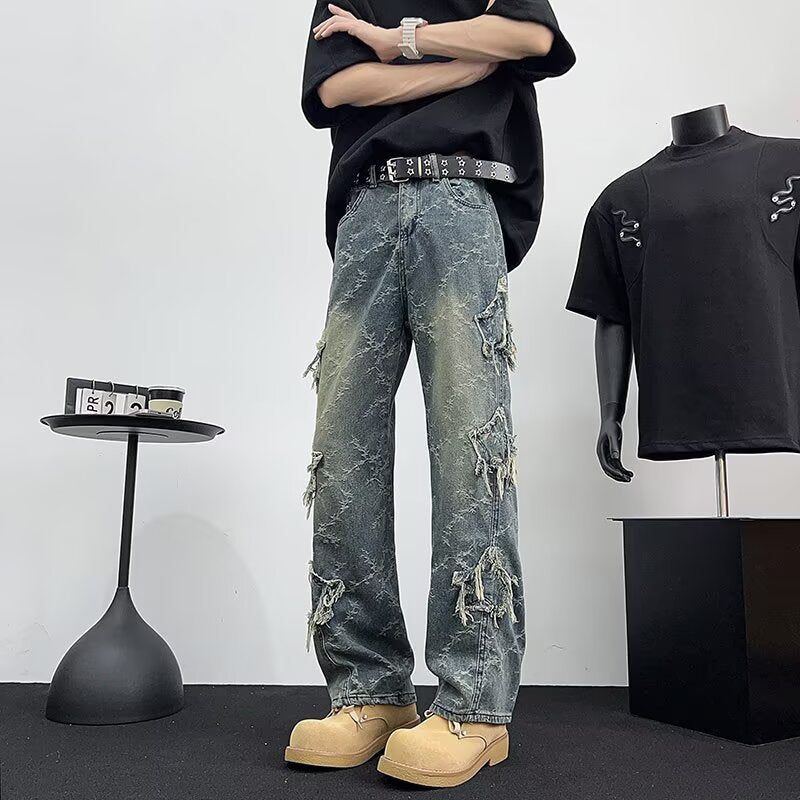 Star Jacquard Fringed Jeans - Premium Japanese Denim