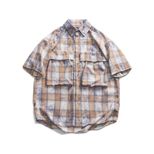 Checkered Camouflage Printed Short Sleeved Shirt for Men