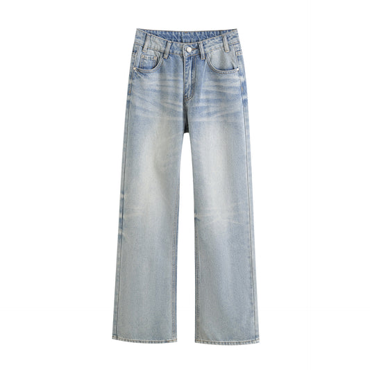 Washed Casual Straight Leg Pants Jeans
