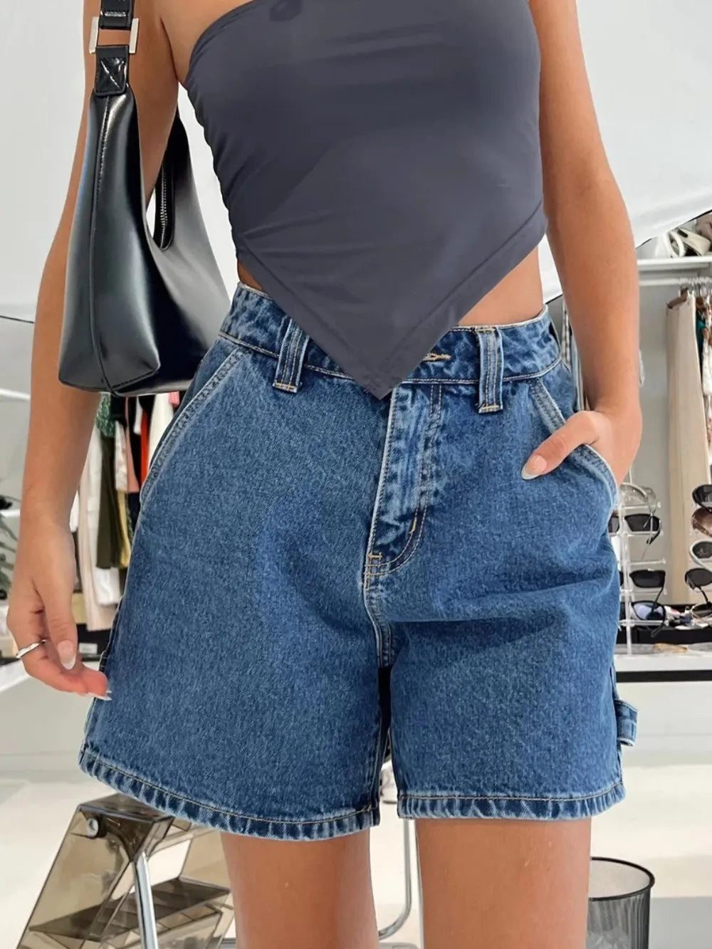 Washed High Rise Denim Shorts for Modern Streetwear