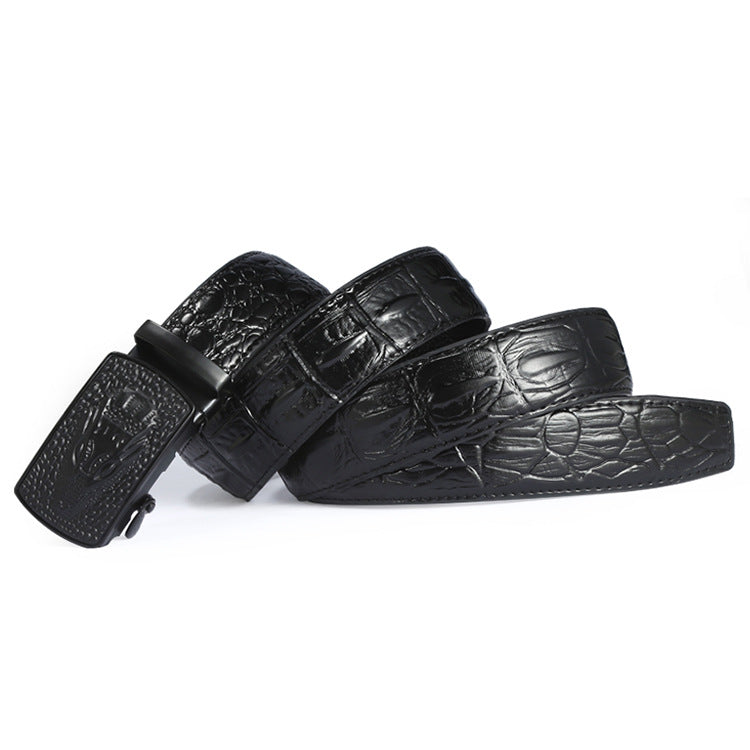 Crocodile Patterned Men's Belt with Automatic Buckle