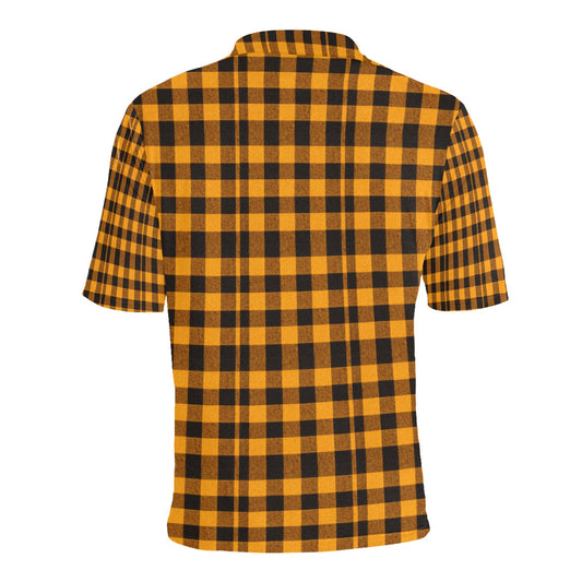 Goldenrod and Black Checkered Pattern Men's All Over Print Polo Shirt