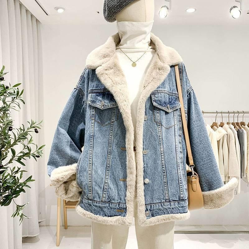 Plus Size Reversible Lambswool Denim Jacket for Women