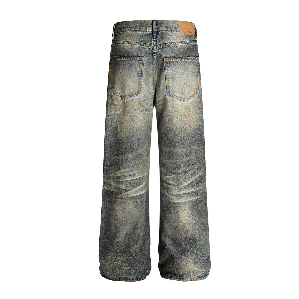 Dirty Dye Washed Ripped Denim Straight Leg Personalized Wide Leg Pants
