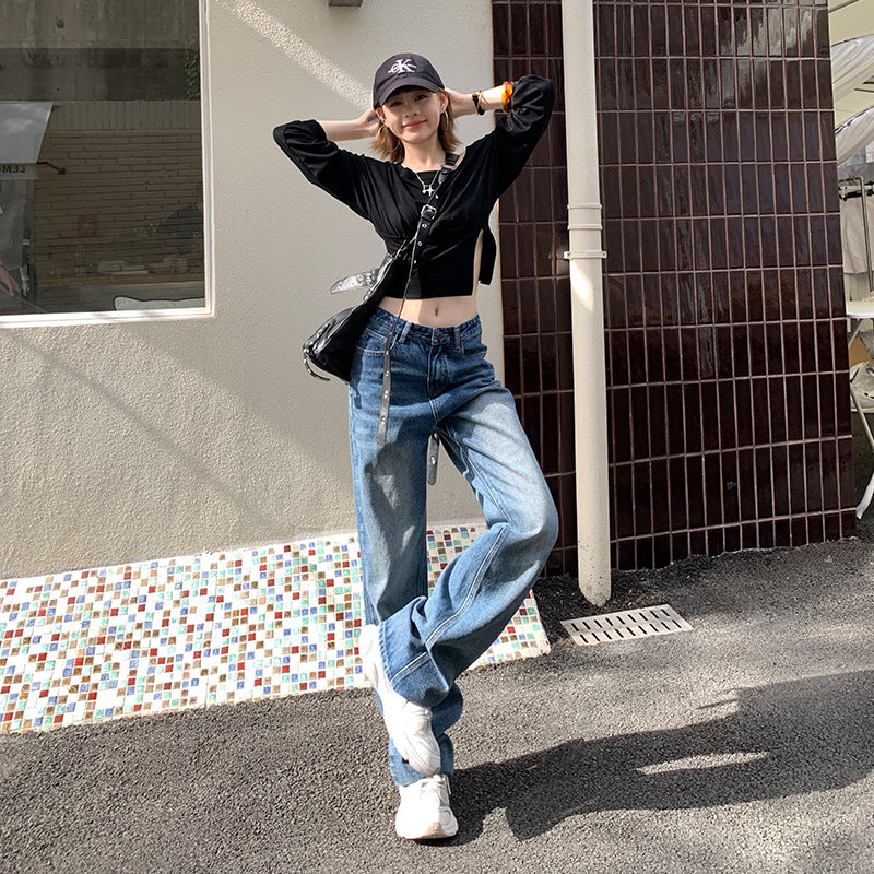 Low-Waist Straight Leg Jeans for Women – Loose Slim Design