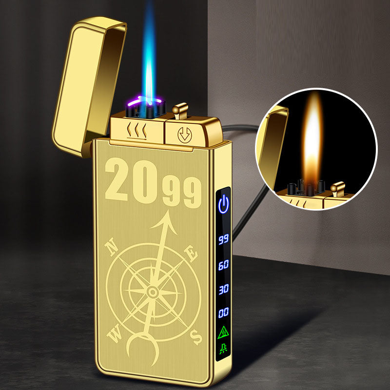 Gas-Electric Triple-Flame Metal Windproof Inflatable Rechargeable Lighter
