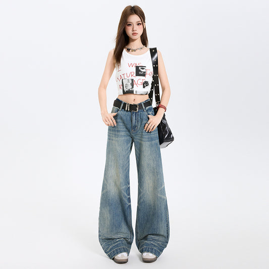Women's Vintage Blue Washed Loose Fit Denim Pants