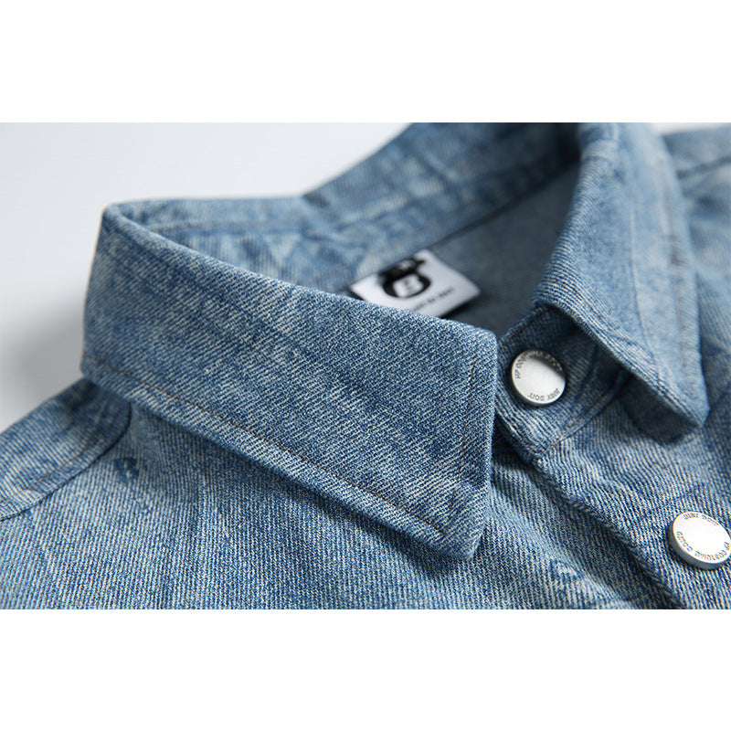 Vintage Patchwork Denim Long Sleeve Casual Shirts
