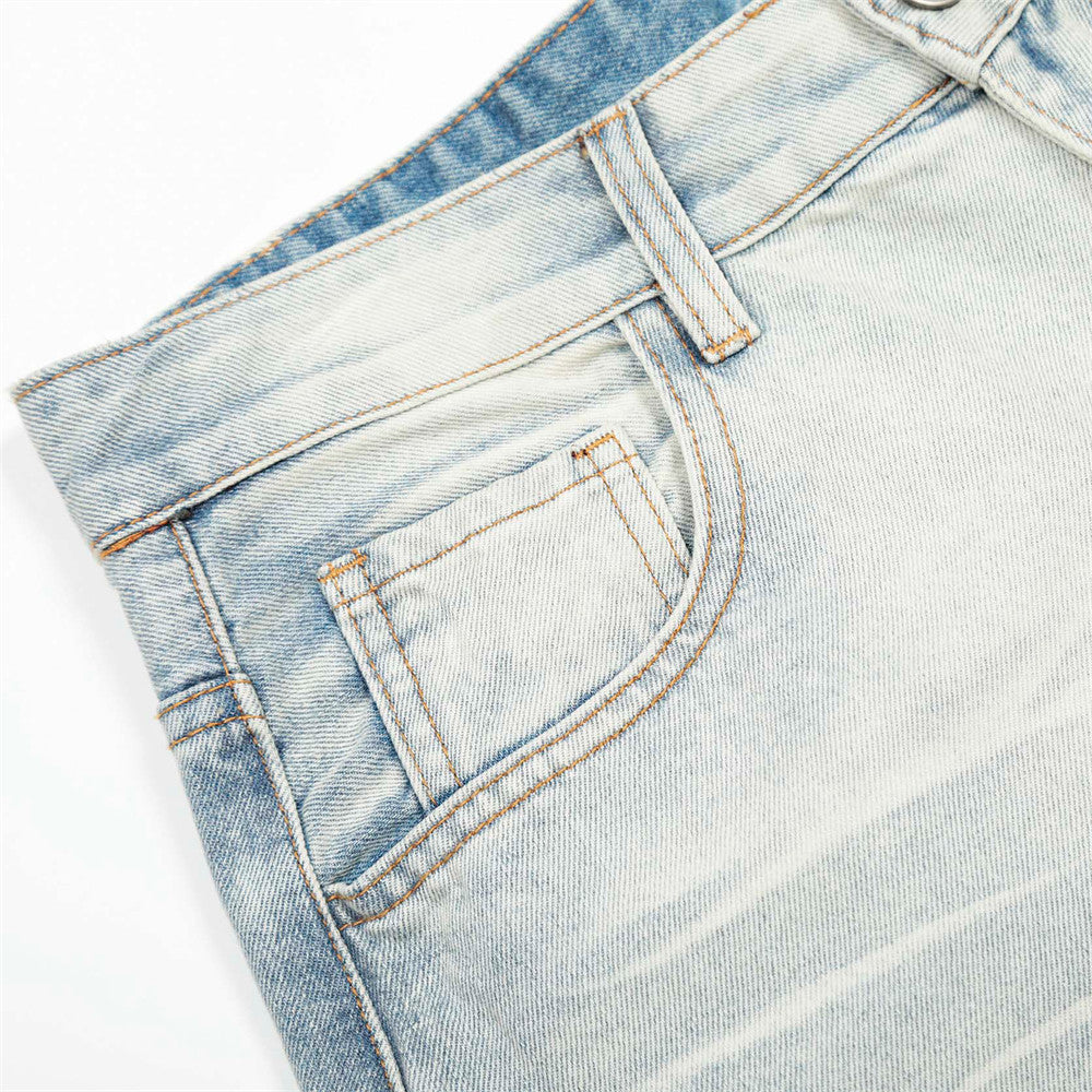 American Cleanfit Washed Denim Long Pants - Men's Vintage Street Fashion Loose Straight Leg Distressed Trousers