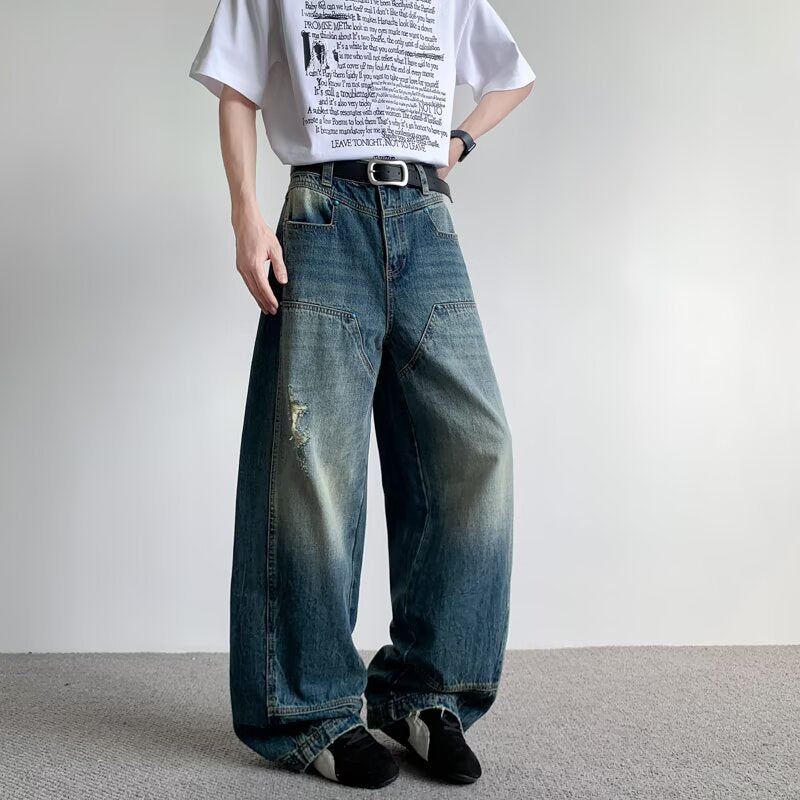 Distressed Vintage Loose Fit Wide Leg Jeans