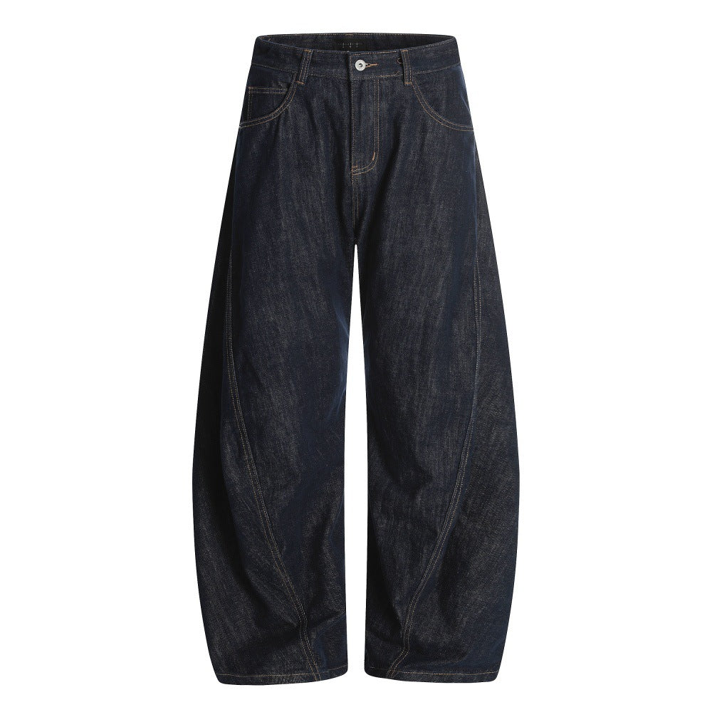 Men's Oversized Wide-Leg Denim Pants with Deconstructed Patchwork Design