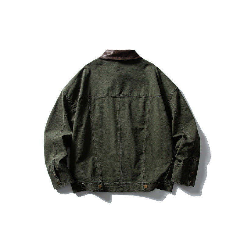 Color Block Turn-Down Collar Work Jacket for Men - Loose Fit Outerwear