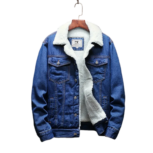 Men's Long Sleeve Fleece Jacket - Denim Cotton Coat