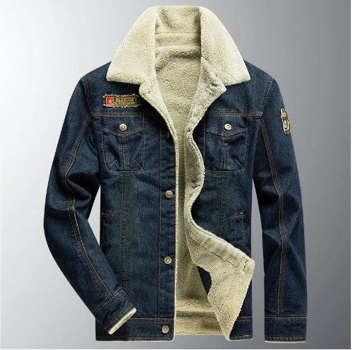 Men's Casual Loose Plush Denim Jacket - Thickened Cotton Shirt