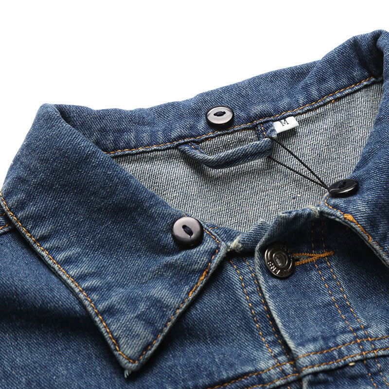 Casual Men's  Style Denim Jacket with Detachable Hood and Patchwork Design