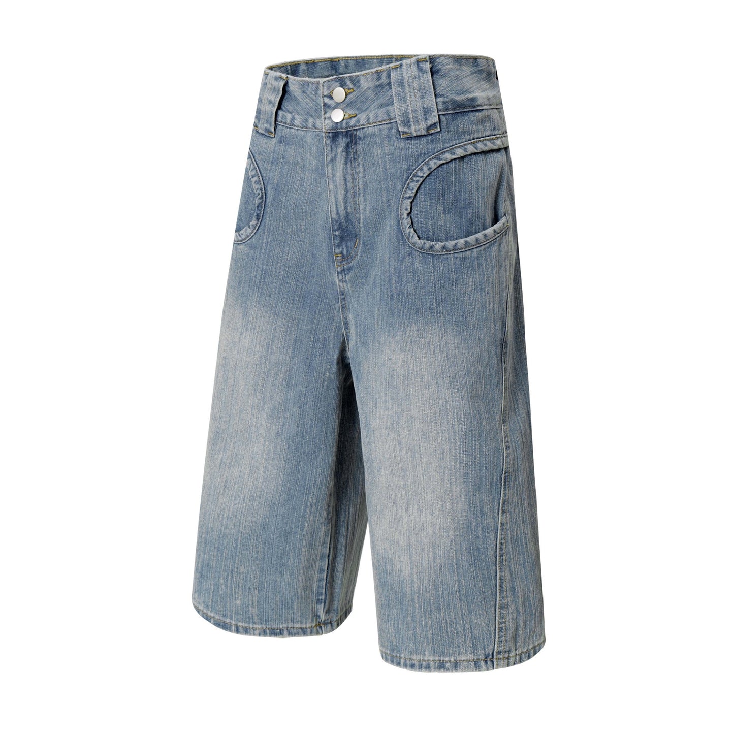 Washed Vintage Denim Shorts with Unique Pocket Design