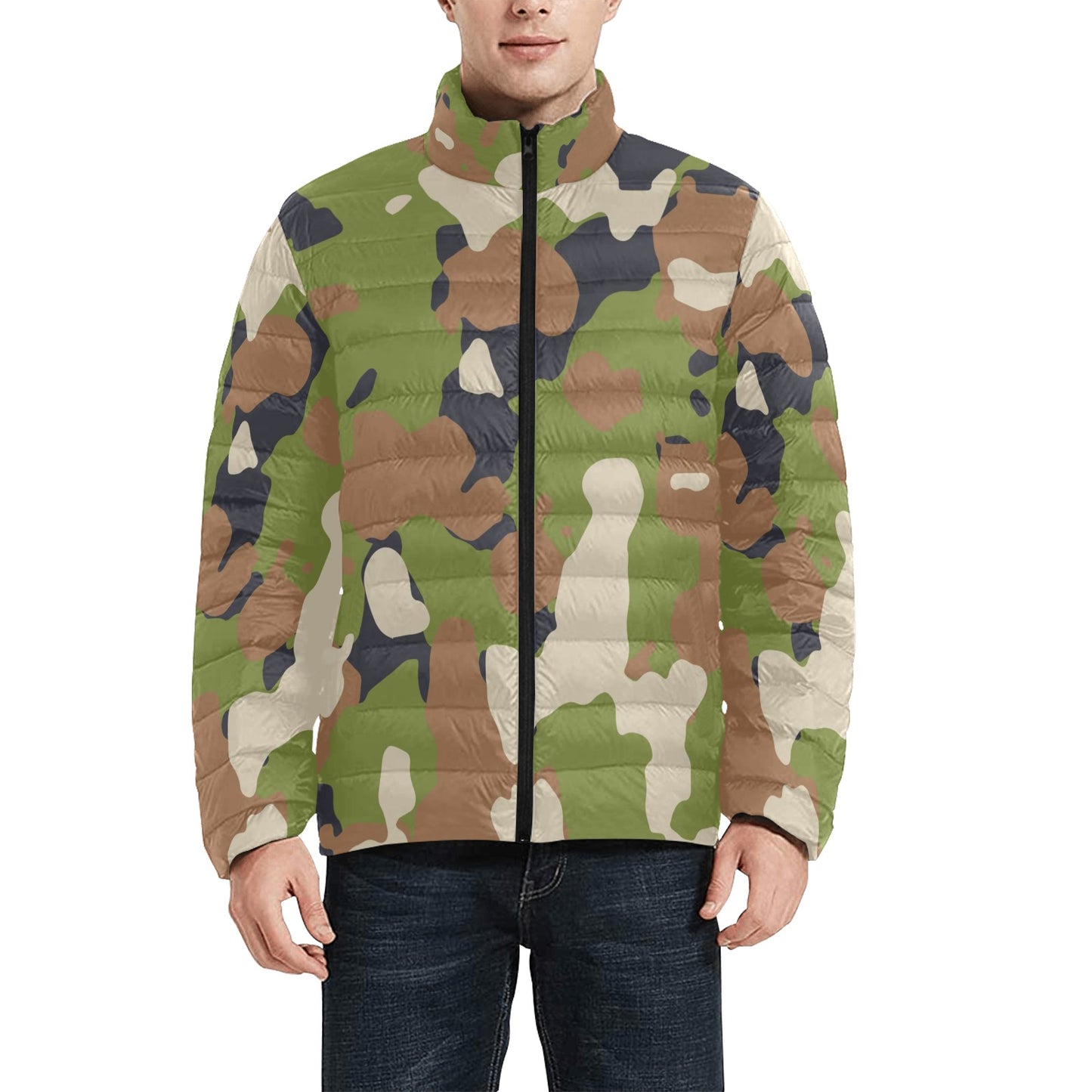 Men's Puffer Bomber Jacket - Green Camo