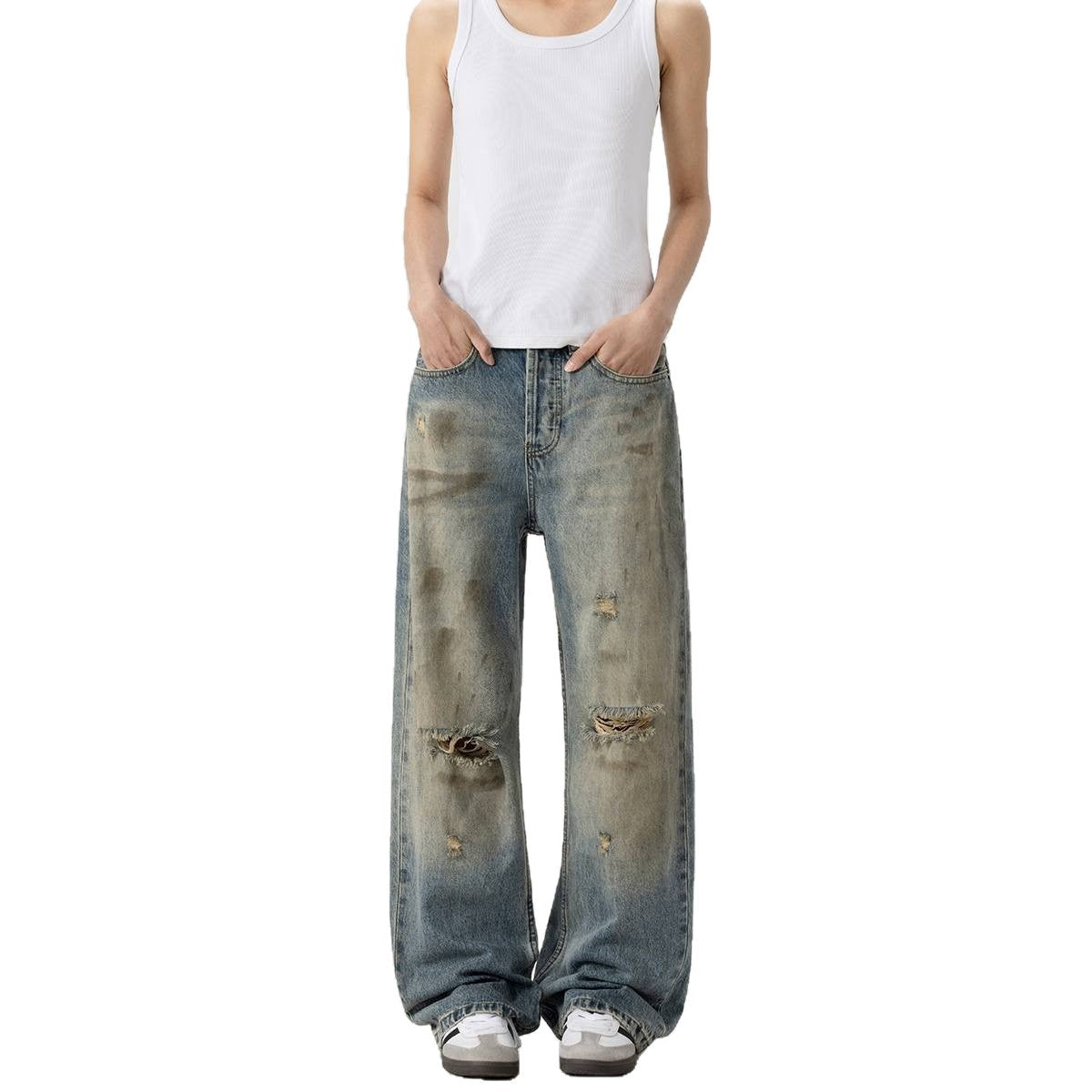 Ripped Denim Dirty Dyed Vintage Distressed Pants