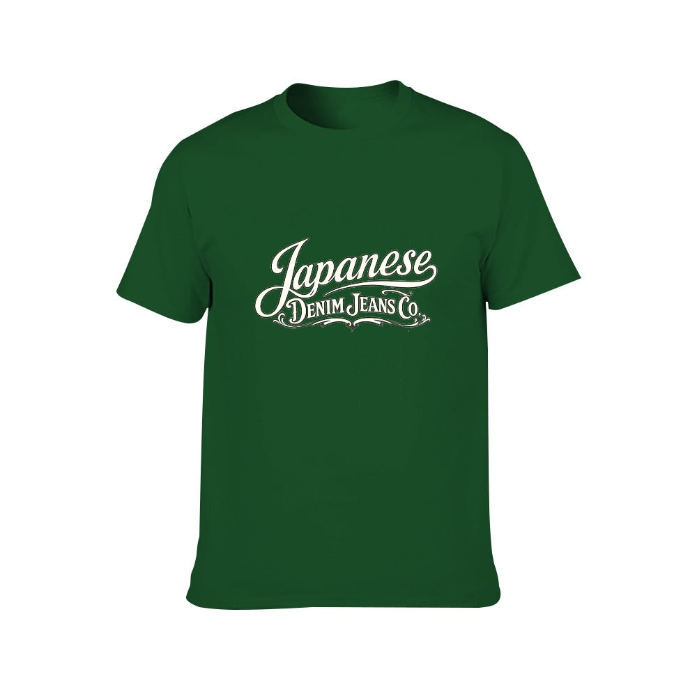 Japanese Denim Jeans Men's Short Sleeve Cotton T-Shirt - Green