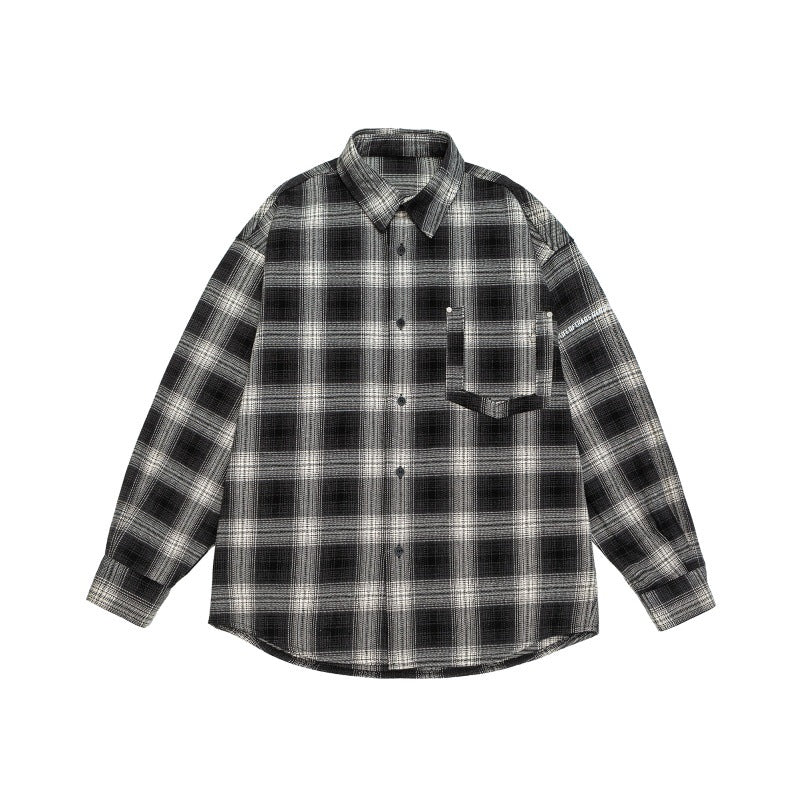 Pocket Design High-Grade Loose Plaid Shirt Men