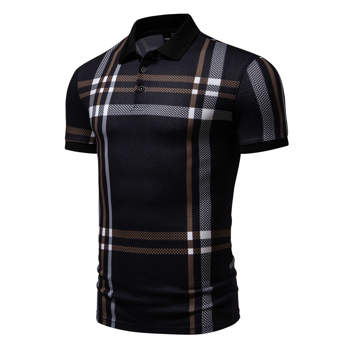 Geometric Pattern Printed Polo Shirt with Large Size Short Sleeves for Men