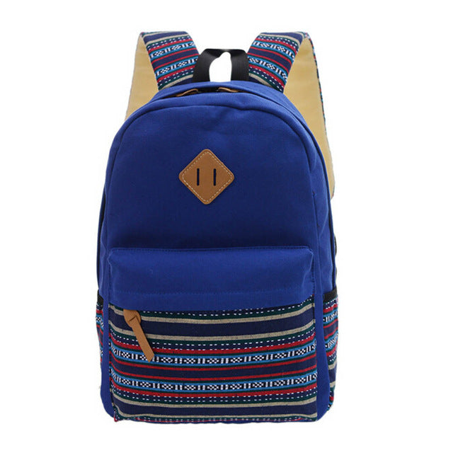 Canvas Backpack Durable School Bag With Metal Accents