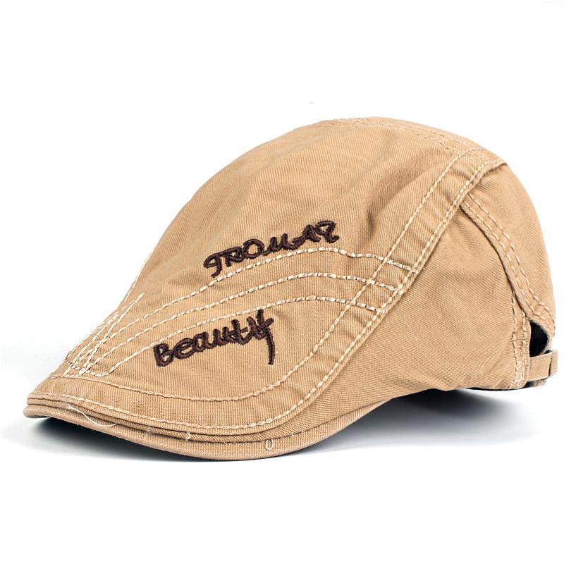 Cotton Embroidered Newsboy Cap - Adjustable