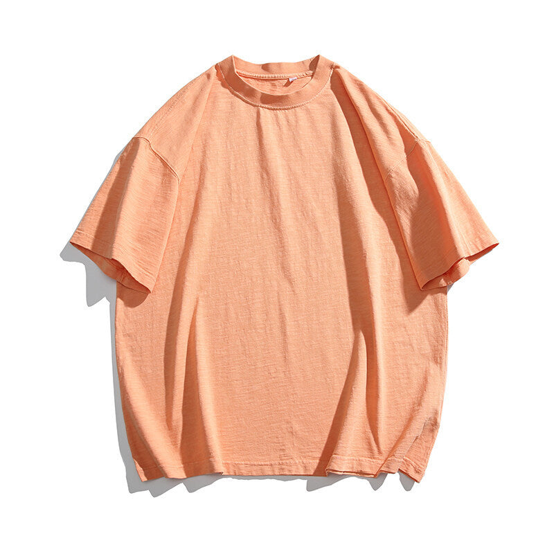 Washed Bamboo Cotton Round Neck Short Sleeved T-Shirts