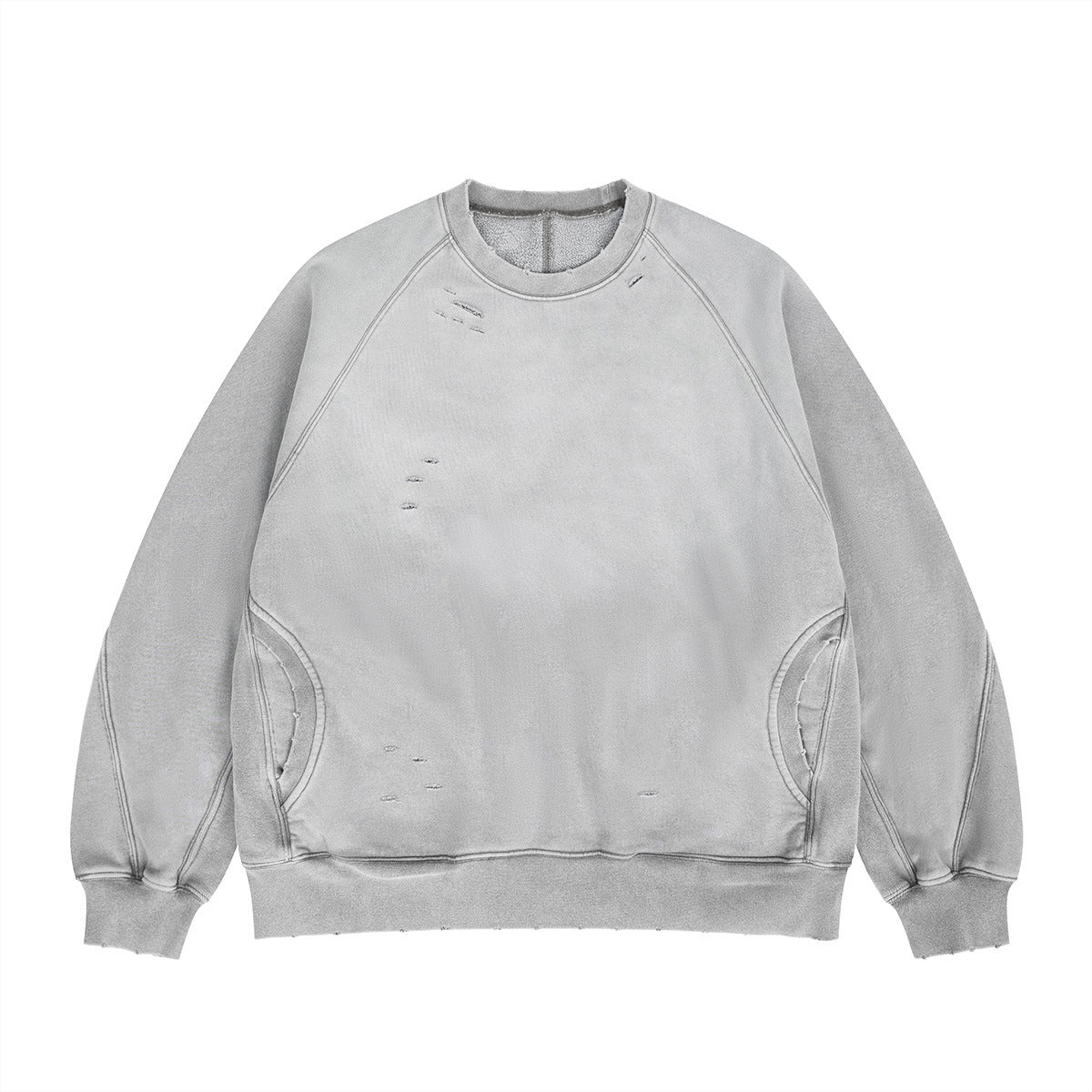 Distressed Ripped Fleece Lined Crewneck Sweatshirt