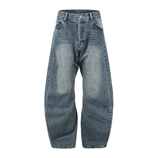 Washed Blue Denim Loose Fit Jeans for Men
