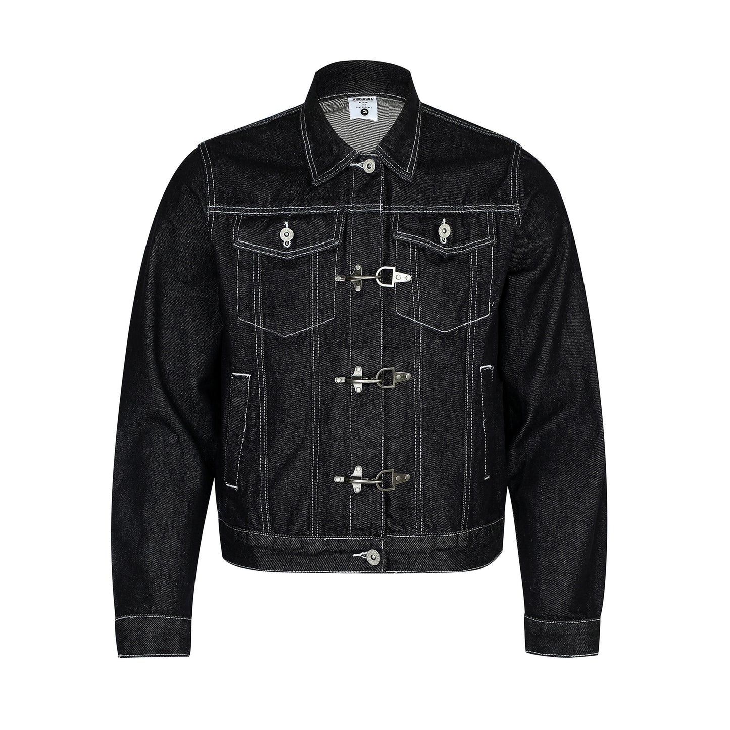 High-End Washed Raw Denim Men's Short Wide Fit Jacket with Metal Buttons