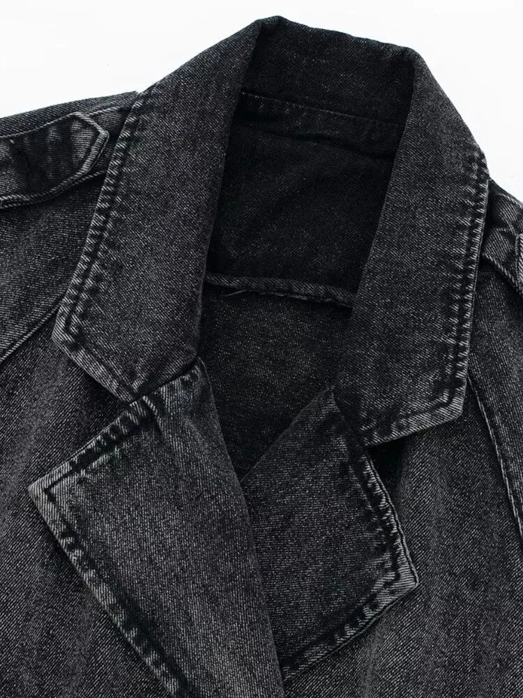 Women's Cropped Denim Jacket with Belt