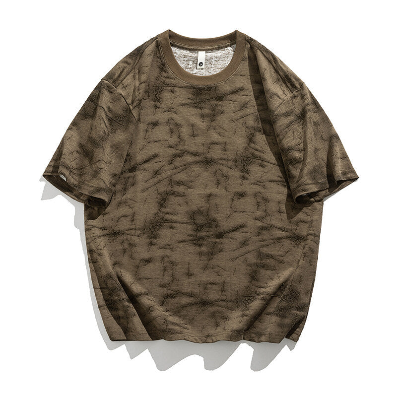 Vintage Jacquard Design Loose Small Collar Short Sleeve T-shirt for Men