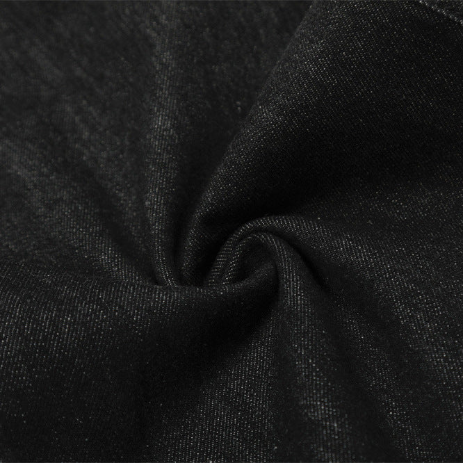 Men's Denim Jeans, Pleated Solid Color Straight Leg, Casual Loose Fit Pants