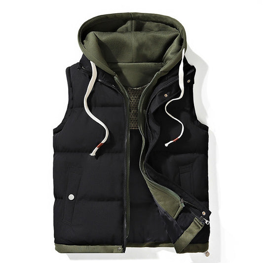 Hooded Down Cotton Faux Two-Piece Vest