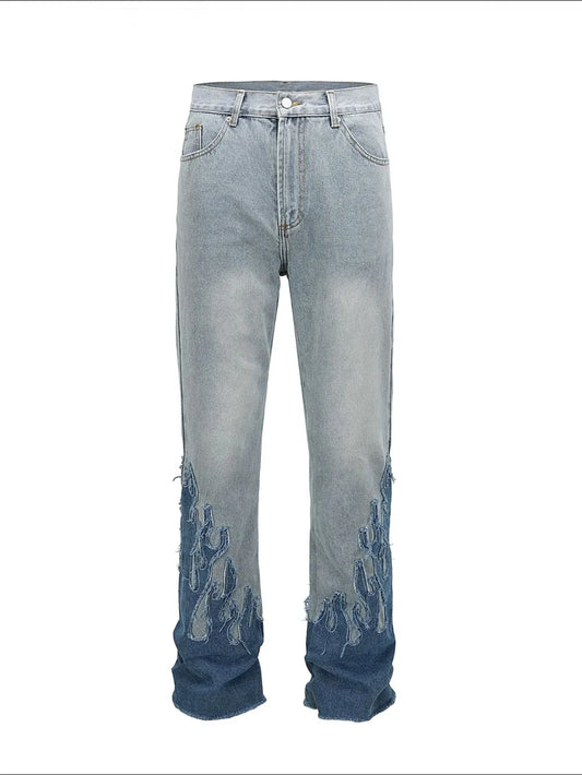 Men's Flame Pattern Patch Cargo Jeans