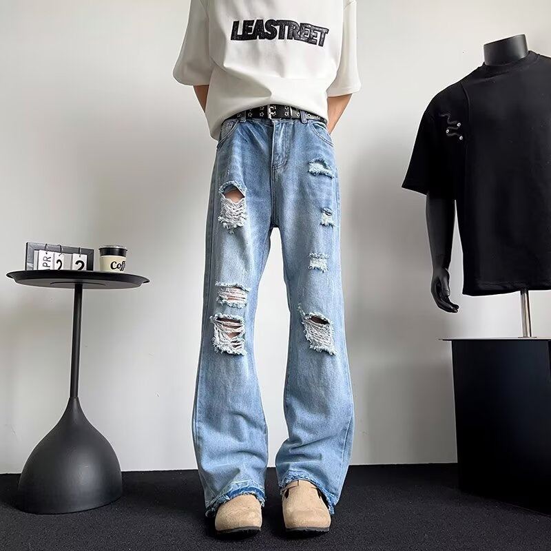 Versatile Straight Leg Washed Denim Pants for Men