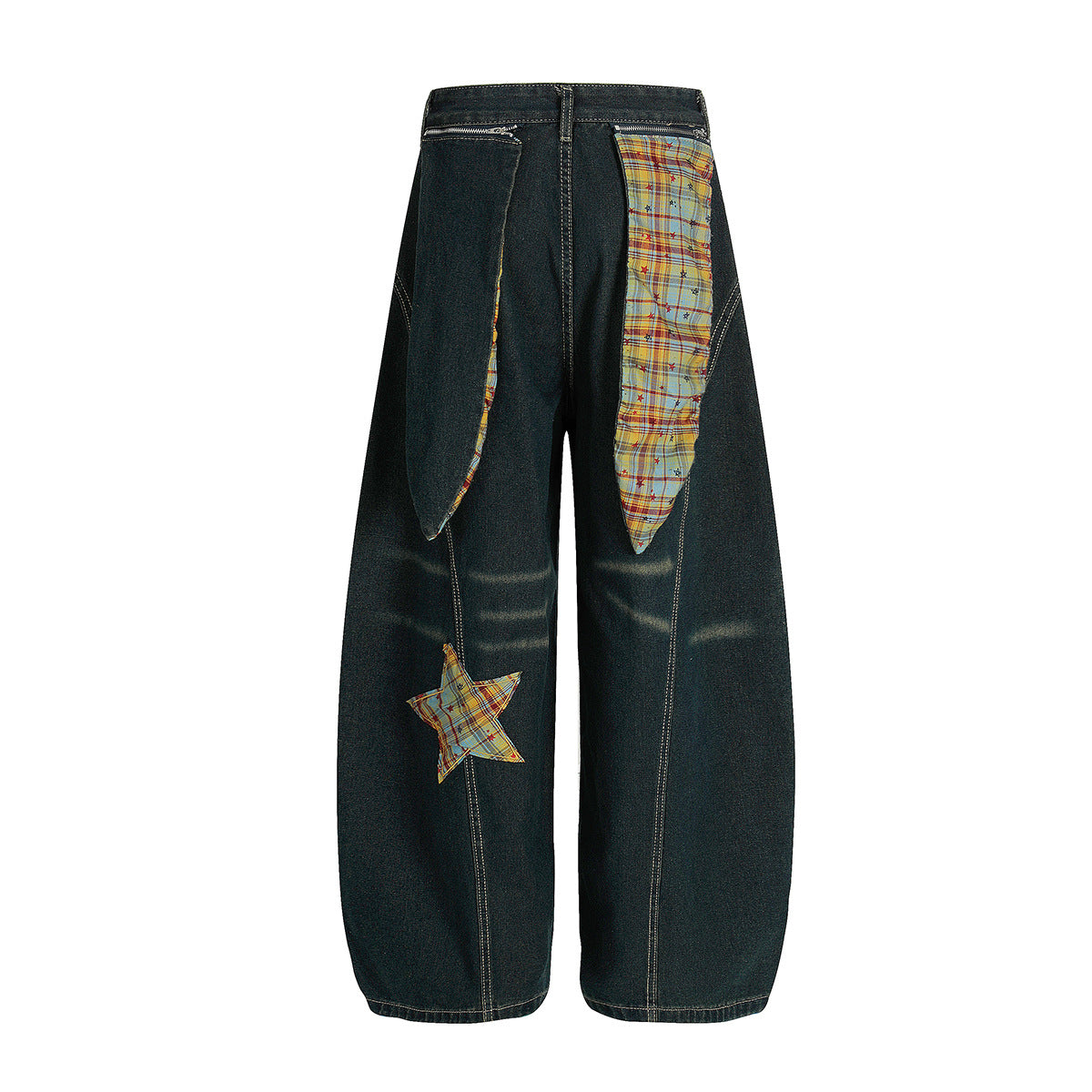 Retro Curved Knife Denim Wide Leg Pants with Star Embroidery