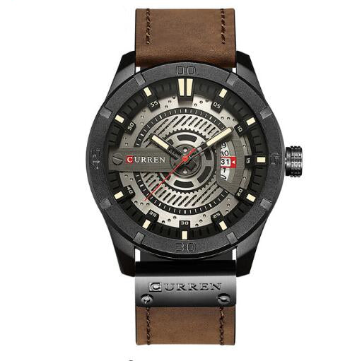 Men's Leather Quartz Wrist Watch