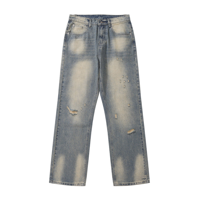 High Street Vibe Washed Yellow Mud Dyed Distressed Denim Pants for Men