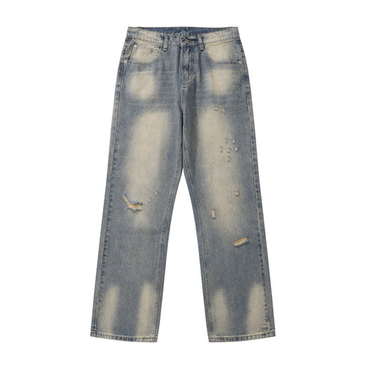 High Street Vibe Washed Yellow Mud Dyed Distressed Denim Pants for Men