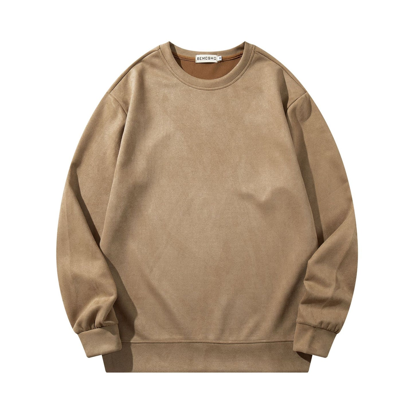 Suede Hoodie Round Neck Loose Fit Shirt for Men