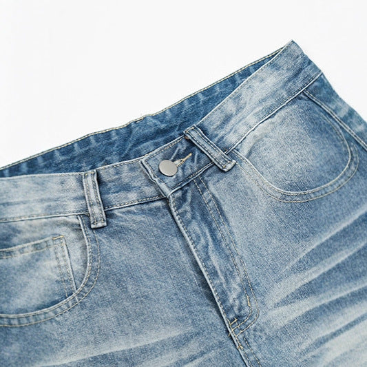 Washed and Ground White Lightning Pattern Jeans