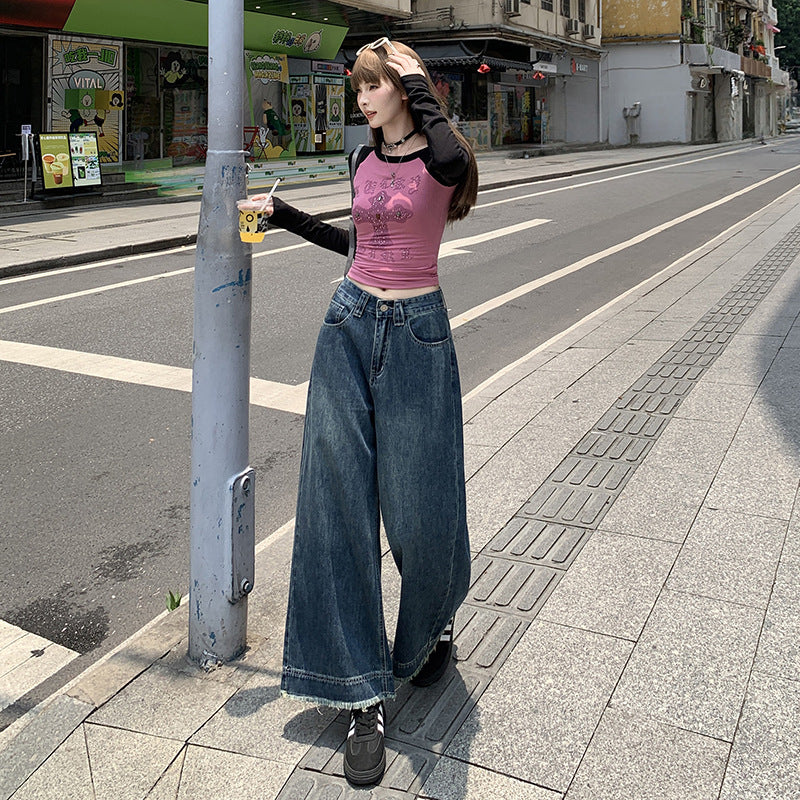 Denim Ankle-Length Pants for Women - High Waist Loose Straight Leg Trousers
