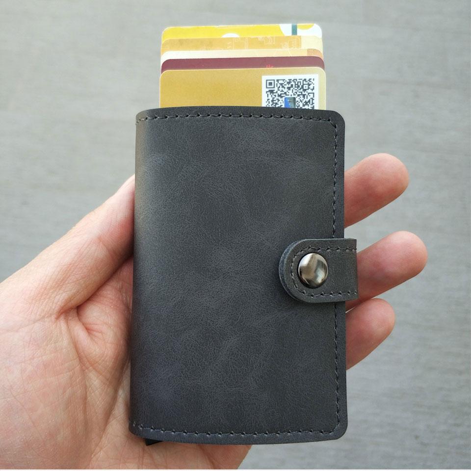 RFID Protected Vintage Automatic Leather Credit Card Holder for Men
