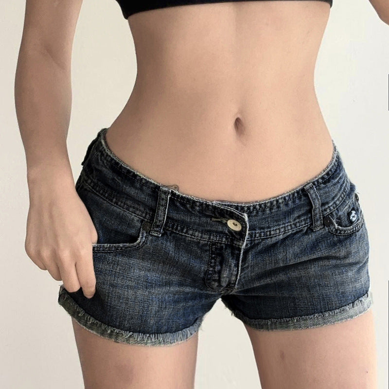 Washed Blue Low Waisted Denim Shorts