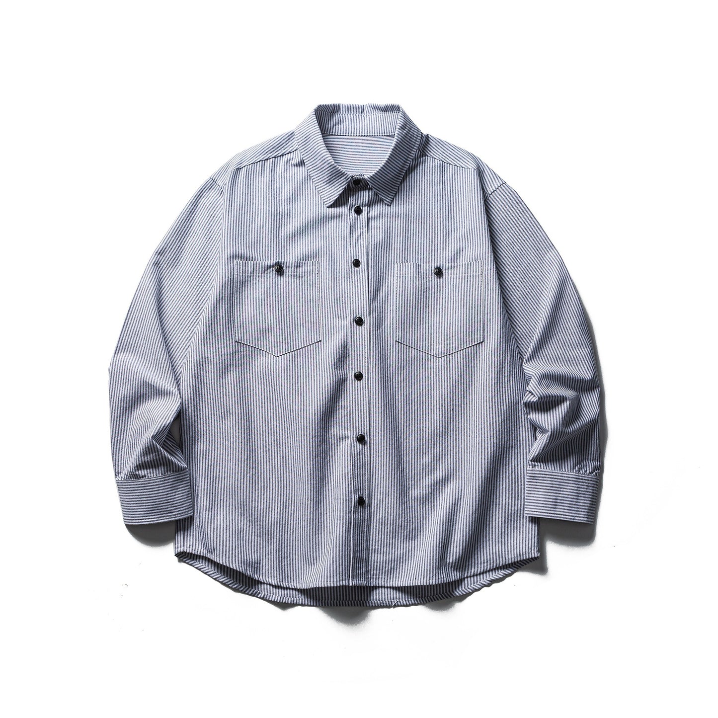 Patch Pocket Striped Long Sleeve Shirt - Loose Casual Versatile Dress Shirt